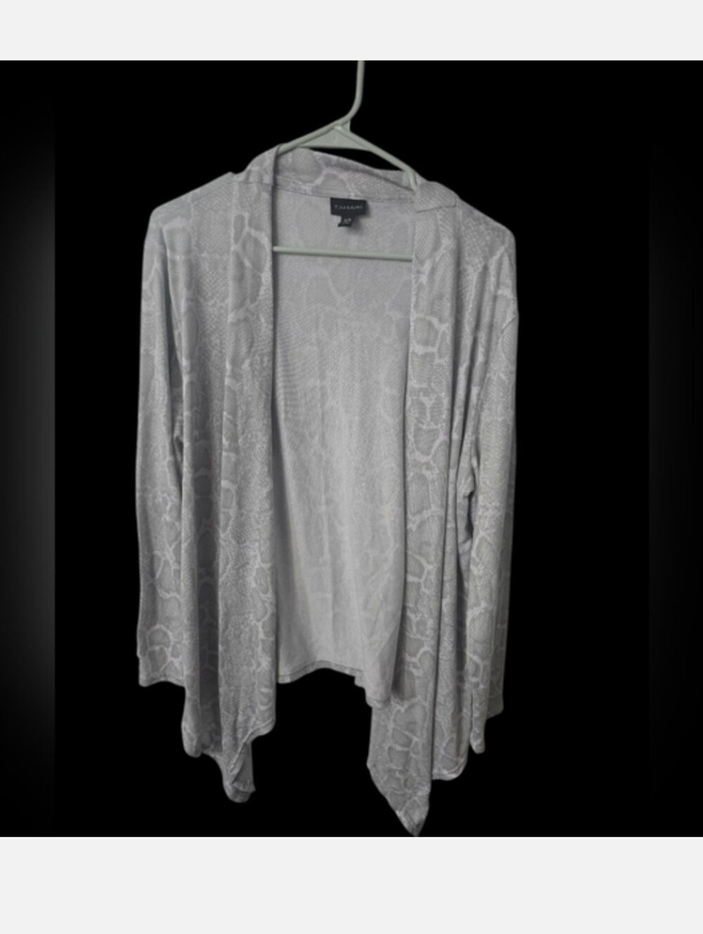 Tahari Light Gray Snake-Print Open Cardigan